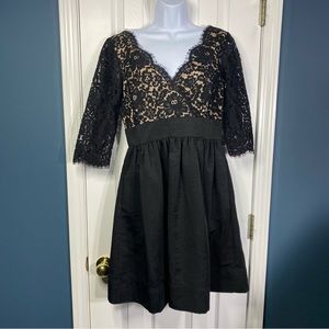 Eliza J Dress Black 8 Cocktail Lace Faille Fit & Flare V-Neck Missy Knee Length